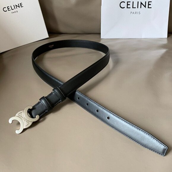 Celine Triomphe Black Belt with Silver Logo Buckle - Picture 1 of 6